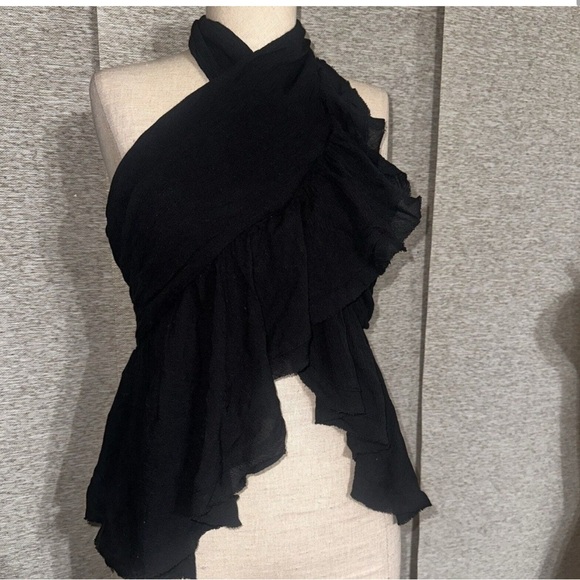 FREE PEOPLE Halter Top Faux Wrap Open Front Ruffle Front large - Picture 6 of 9